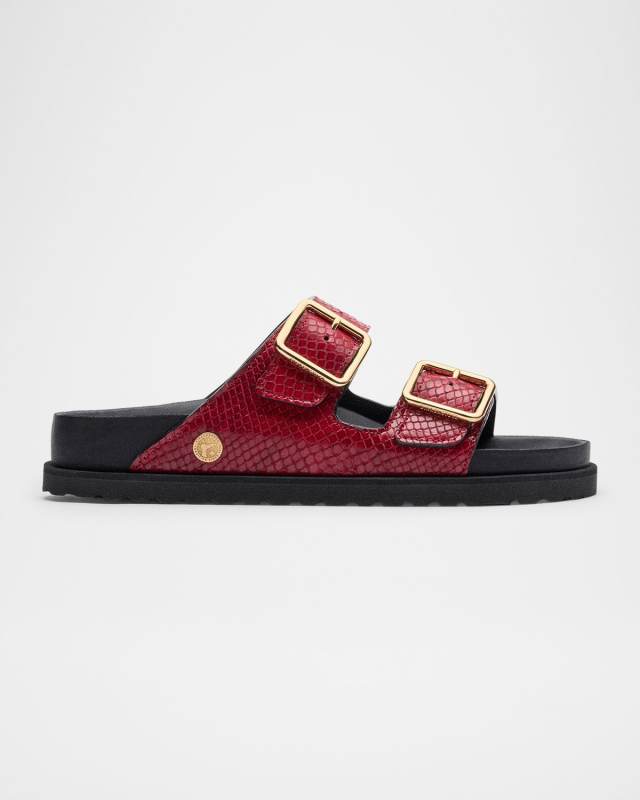 Arizona Snake-Embossed Dual-Buckle Slide Sandals